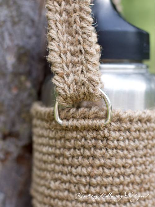 Easy Jute Water Bottle Holder with Strap, Free Crochet
