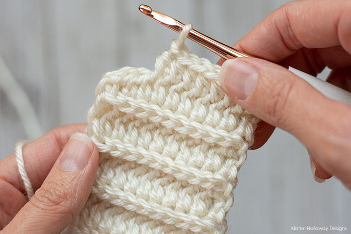 Working rows of hdc in the 3rd loop creates a knit-look ribbing with your crochet hook.