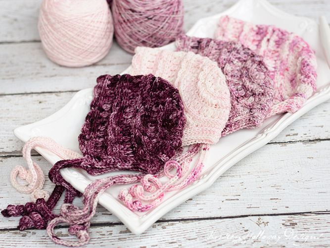 Crochet a cute baby bonnet pattern with lots of texture.
